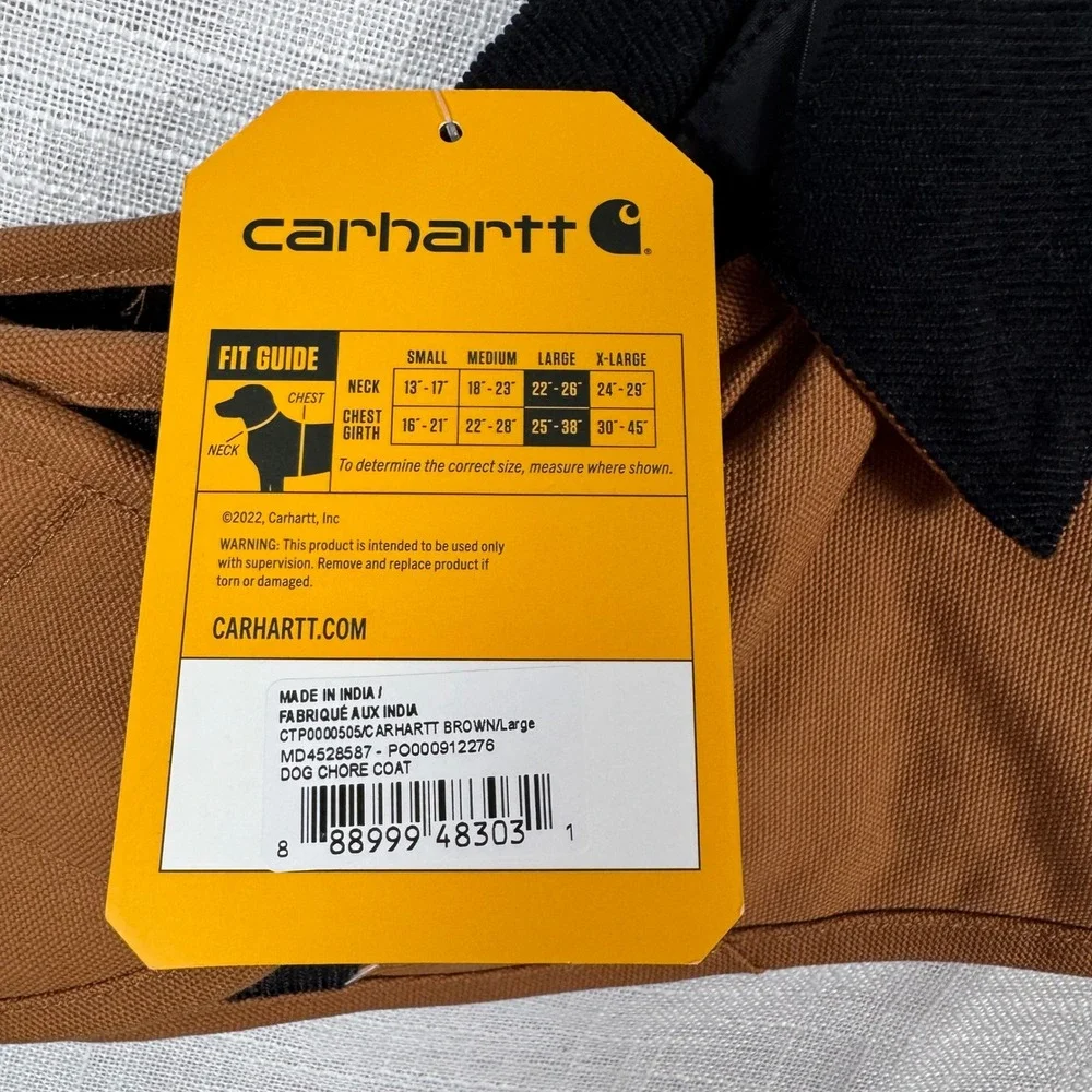 NWT Carhartt Firm Duck Insulated Dog Chore Coat Large Brown Outdoor Utility Gorp